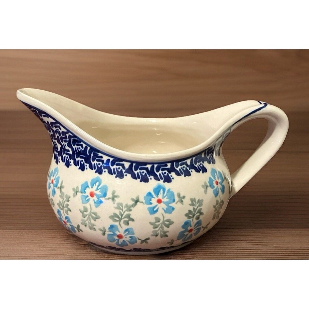 Handmade Polish Pottery Zaklady gravy boat blue peacock Boleslawiec Ceramics-331